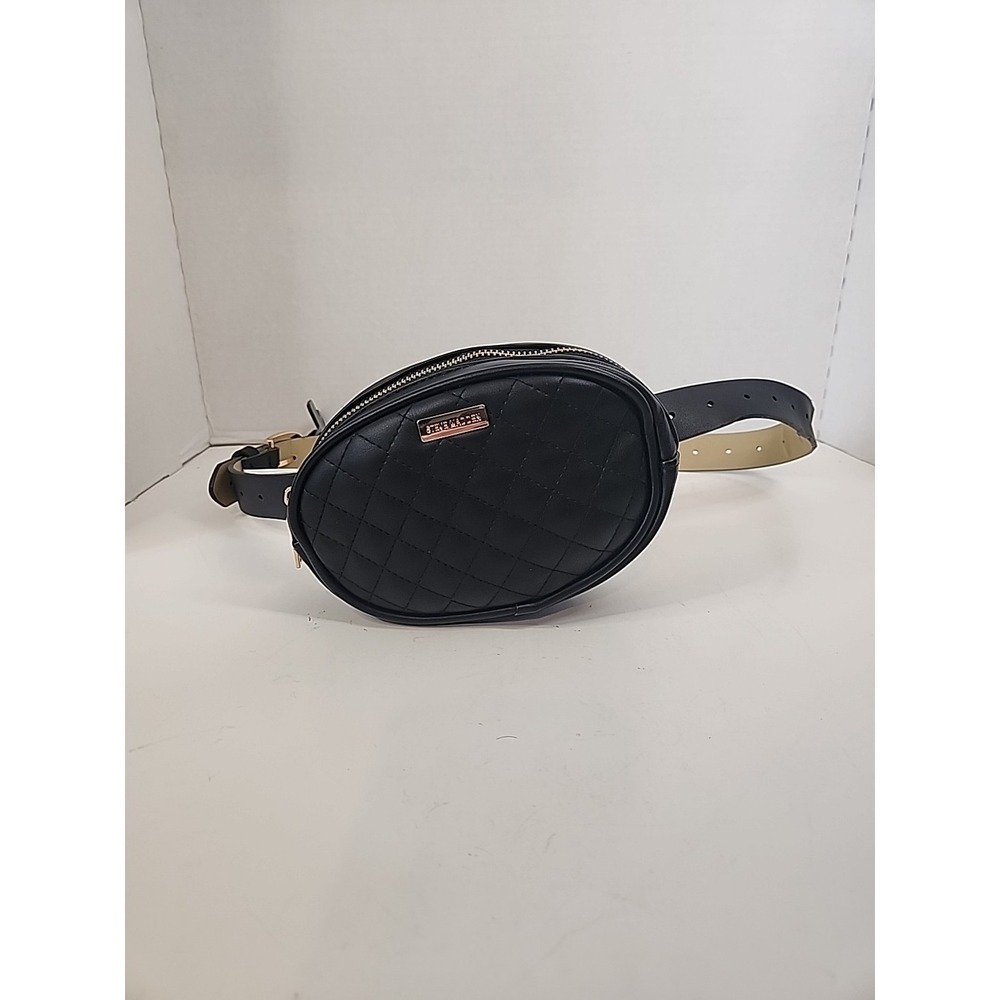 NWOT Steve Madden Black Faux Leather Belt W/ Quilted Bag/ Fanny Pack Belt Purse